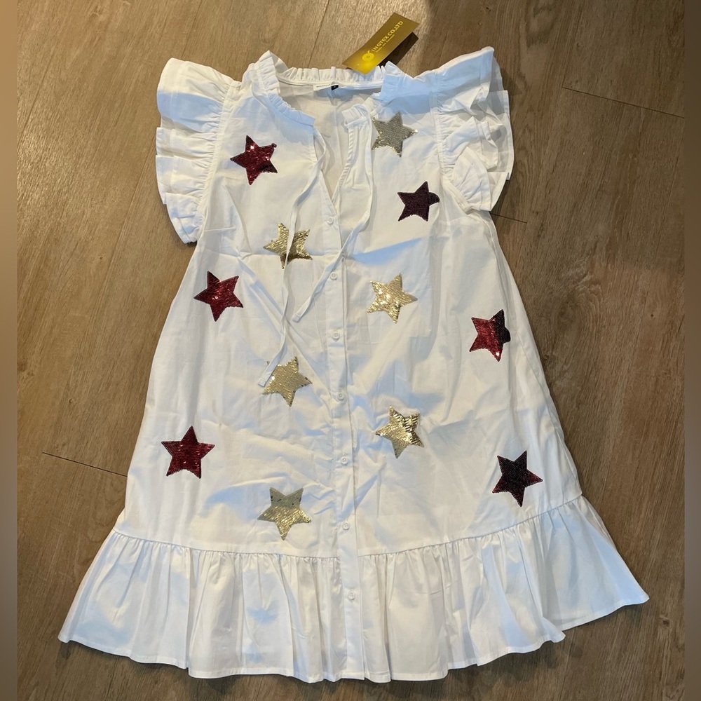 Michelle McDowell Garnet and Gold Star Dress